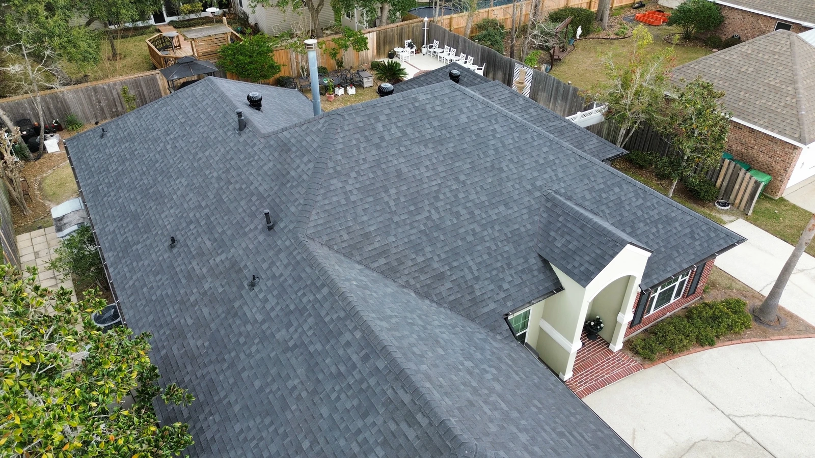 Large Roof Replacement with OC Onyx Black Shingles Slidell