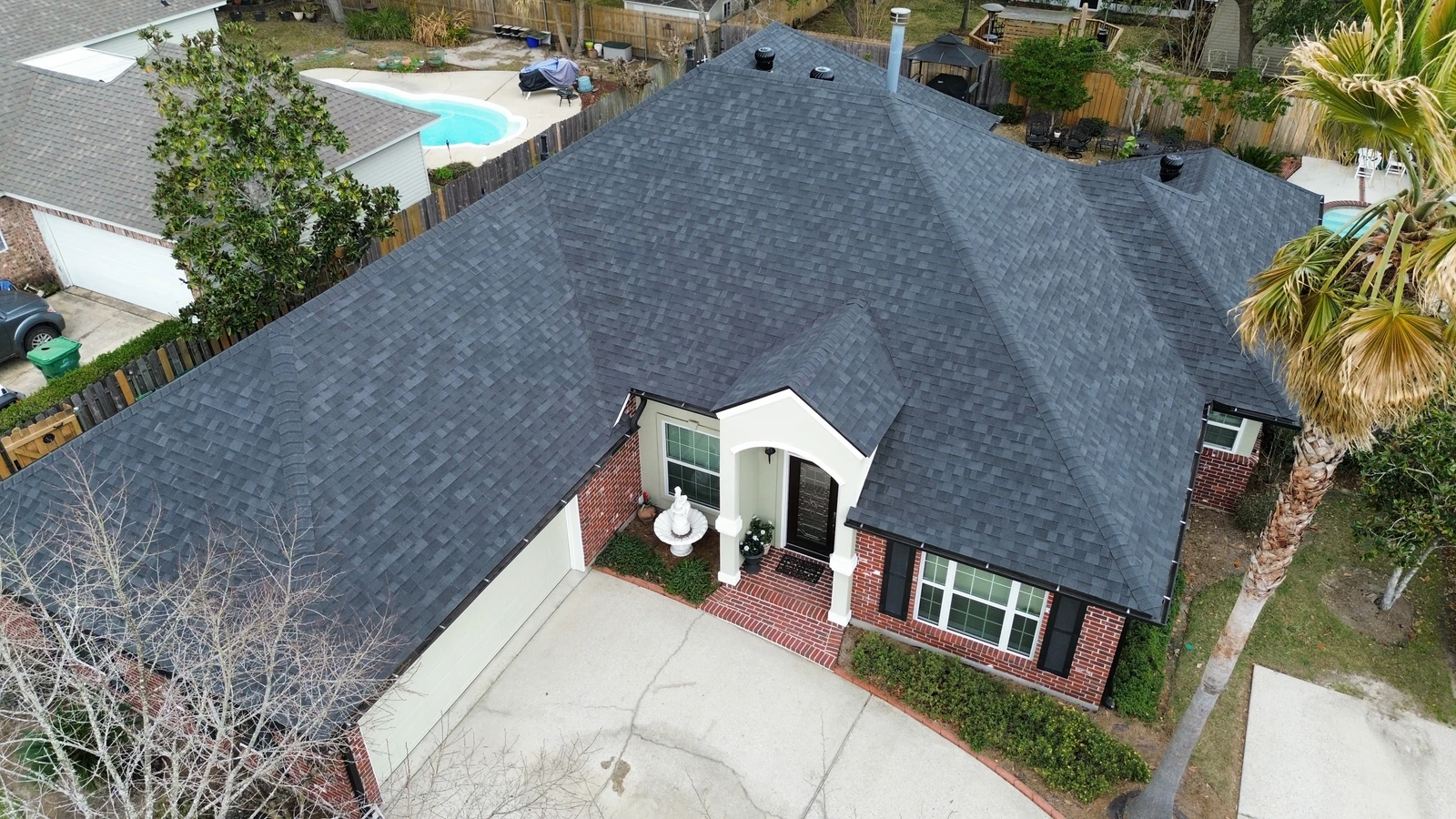 Large Roof Replacement with OC Onyx Black Shingles Slidell